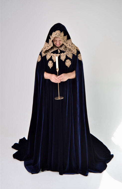 Blue cape gold lace